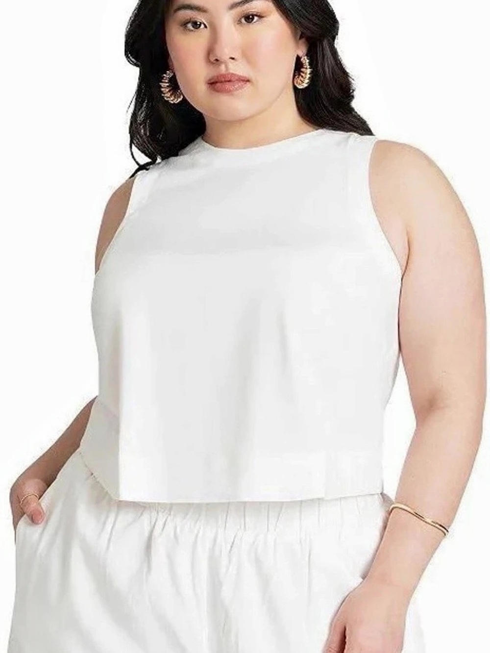ELOQUII Linen-Blend Boxy Scoop Neck Crop Tank 22W NWT
